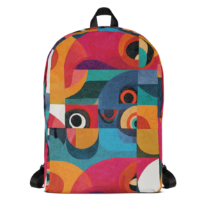 Colorful tropical backpack with abstract tucano-inspired pattern