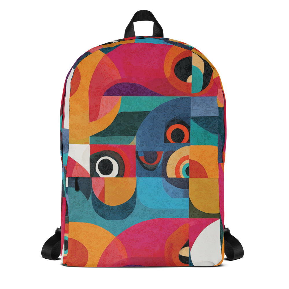 Colorful tropical backpack with abstract tucano-inspired pattern