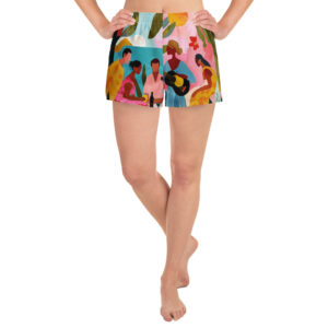 brazilian athletic shorts with colorful bossa nova pattern inspired by rio de janeiro