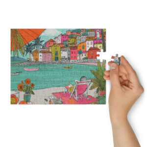 tropical jigsaw puzzle with colorful Rio de Janeiro coastal illustration