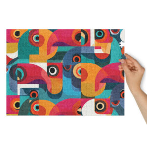 jigsaw puzzle with colorful abstract tropical tucano design in vibrant tones