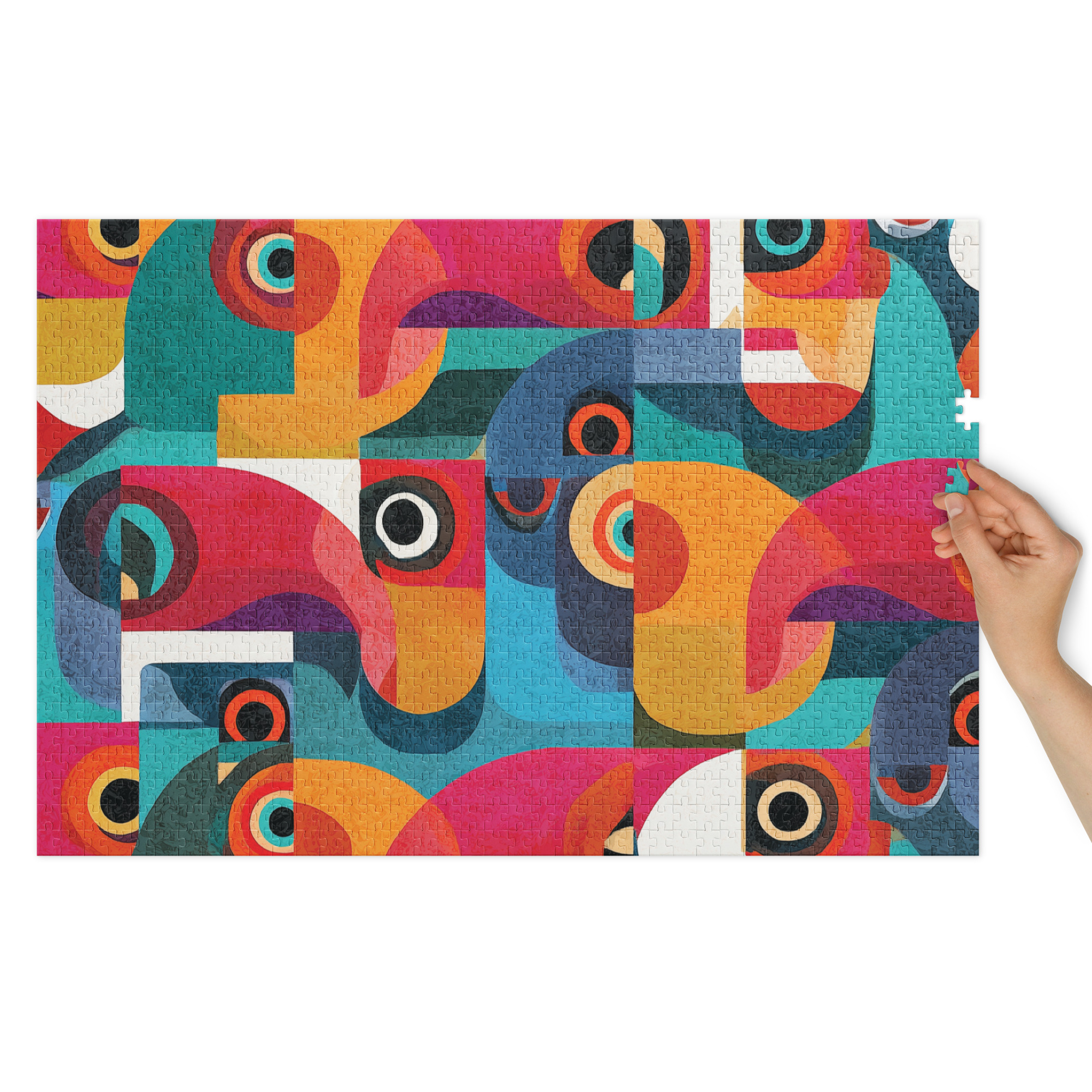jigsaw puzzle with colorful abstract tropical tucano design in vibrant tones
