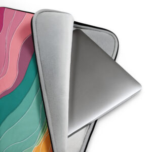 laptop sleeve with colorful tropical sunset design in coral teal and orange tones