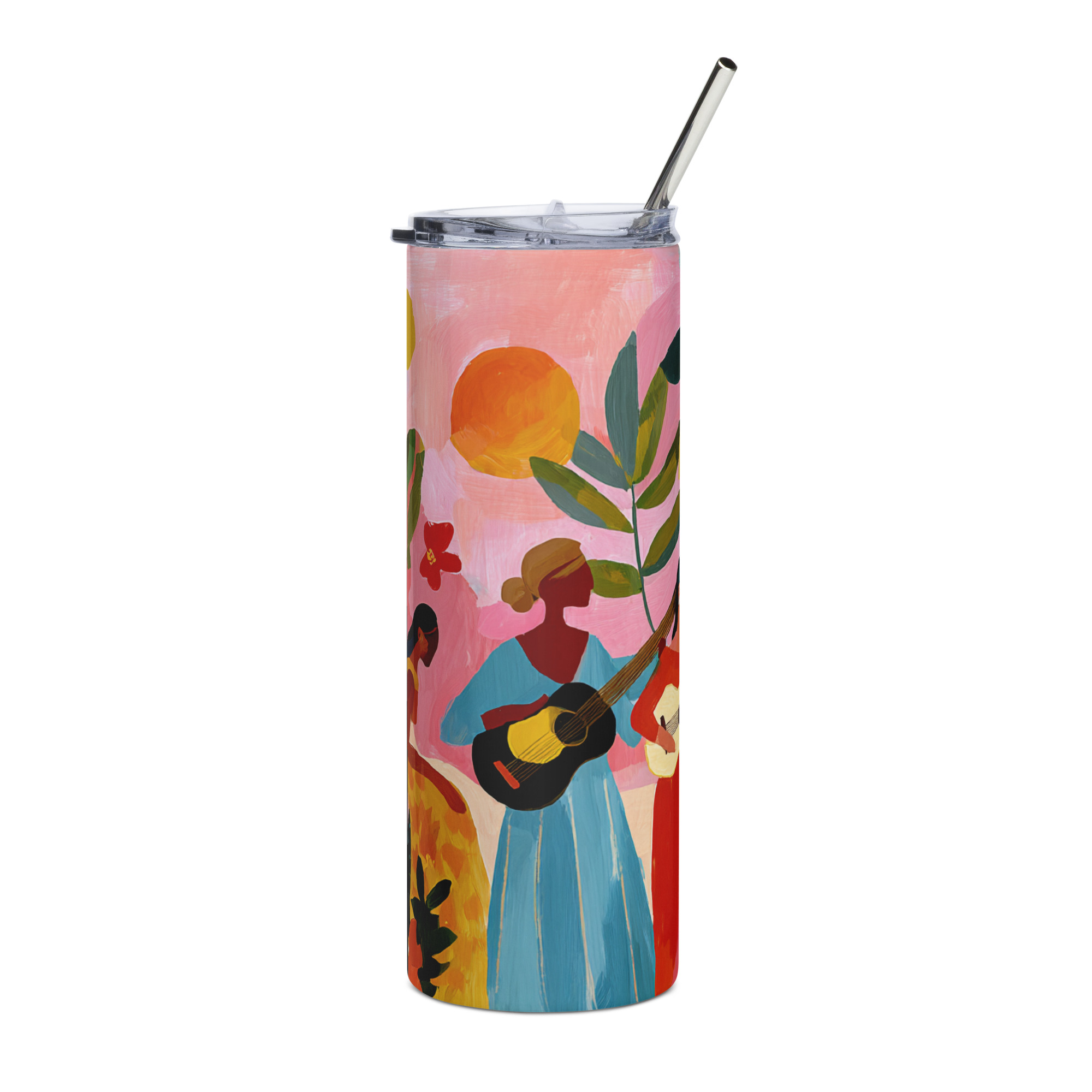 Colorful stainless steel tumbler inspired by Brazilian culture and geometric patterns from the Bossa-nova-Collection