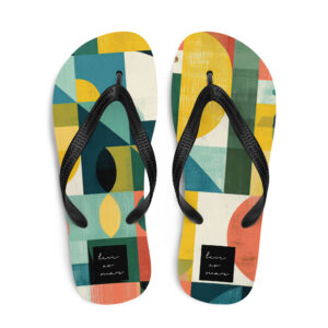 colorful geometric flip flops Brazilian design bold pattern